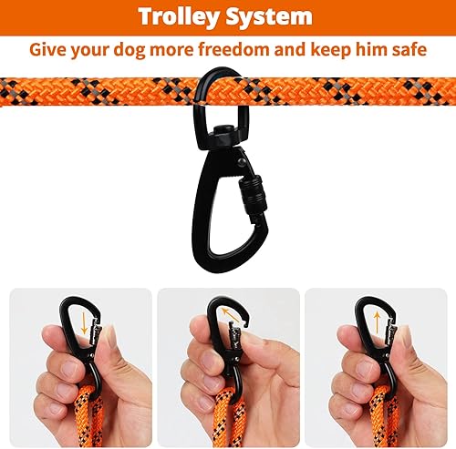 Miniatura 8 de Cable de amarre para perros para acampar, sistema de carrito reflectante portátil de 50 pies, 70 pies, 100 pies, para perros de hasta 300 libras,