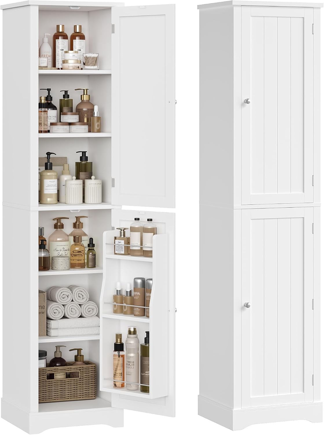 FOREHILL 180cm Mueble Baño, Armario Baño, Armario baño Columna, Alto y Estrecho, con 2 Puertas, Estantes Ajustables, Blanco, 40x30x180cm