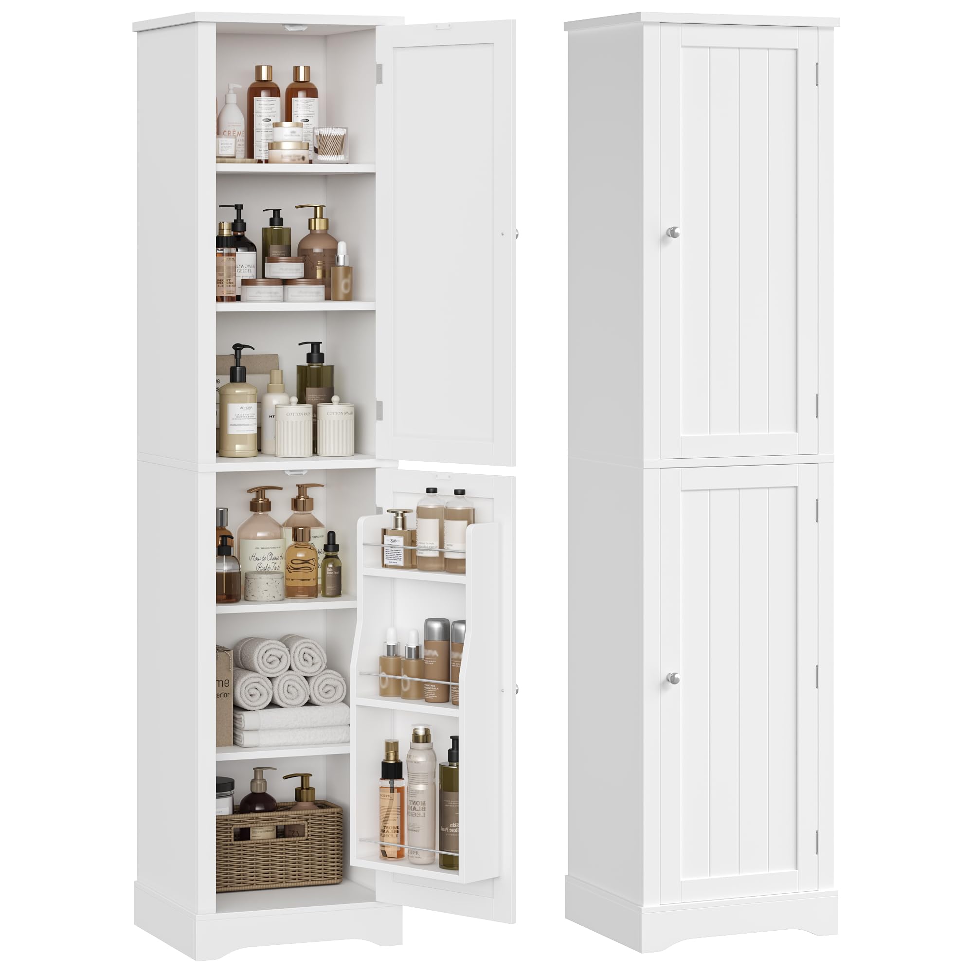 FOREHILL 180cm Tall Bathroom Cabinet 40cm Slim Bathroom Storage Unit