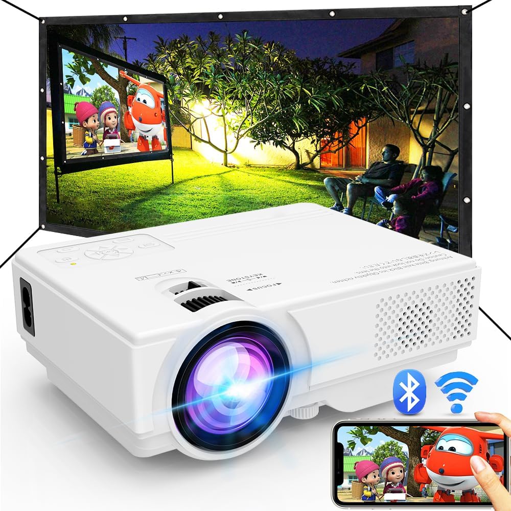 Projector with WiFi and Bluetooth, Upgrade Outdoor Projector, Mini Movie Projector Supports 1080P Synchronize Smartphone Screen by WiFi/USB Cable for Home Entertainment (WiFi) : Electronics