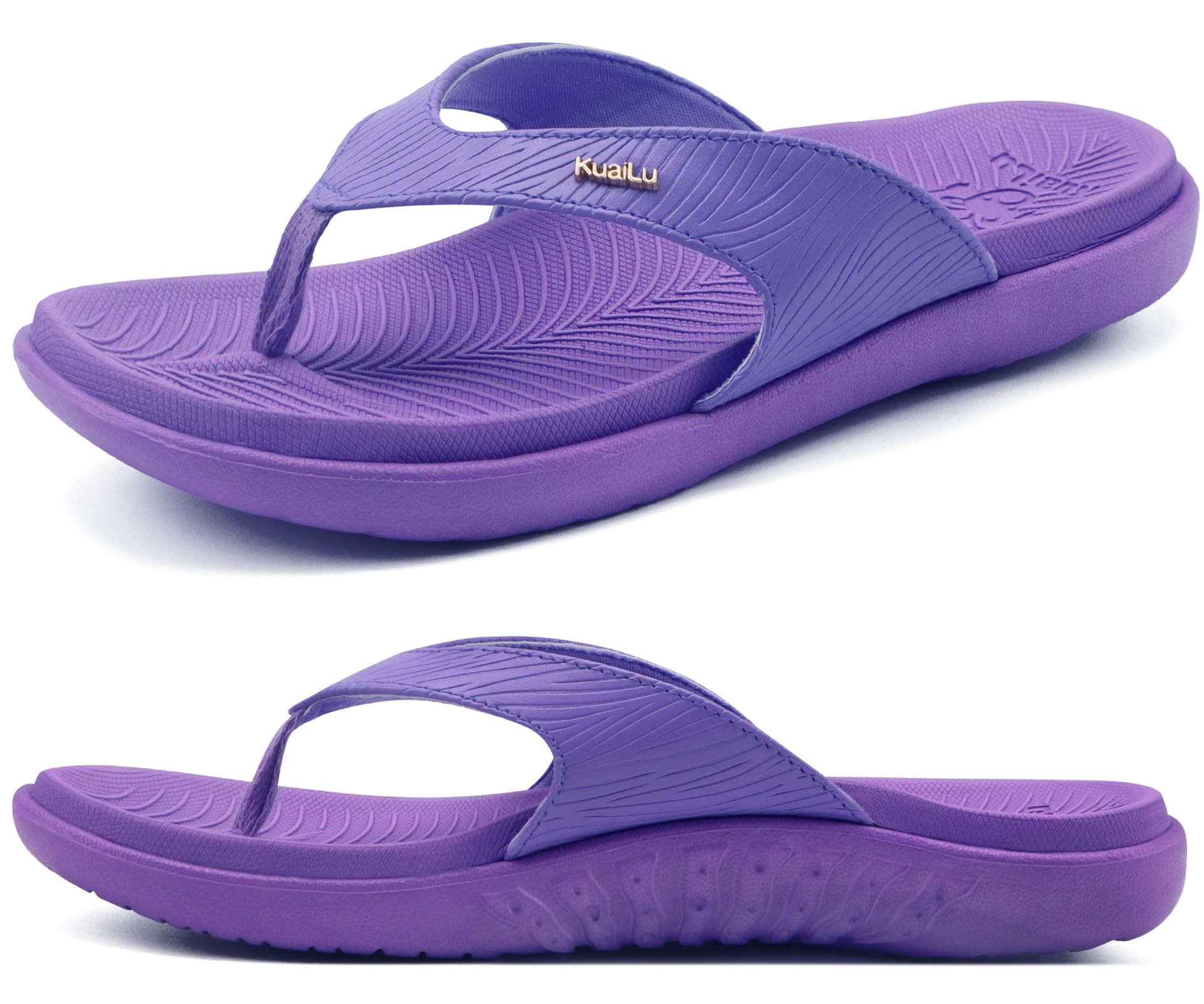 KuaiLu Women's Orthotic Arch Support Flip Flop Sandals | Ladies Casual Travel Beach Slides Lightweight Summer Cushioned Toe Post Sandles (US Size 5-12