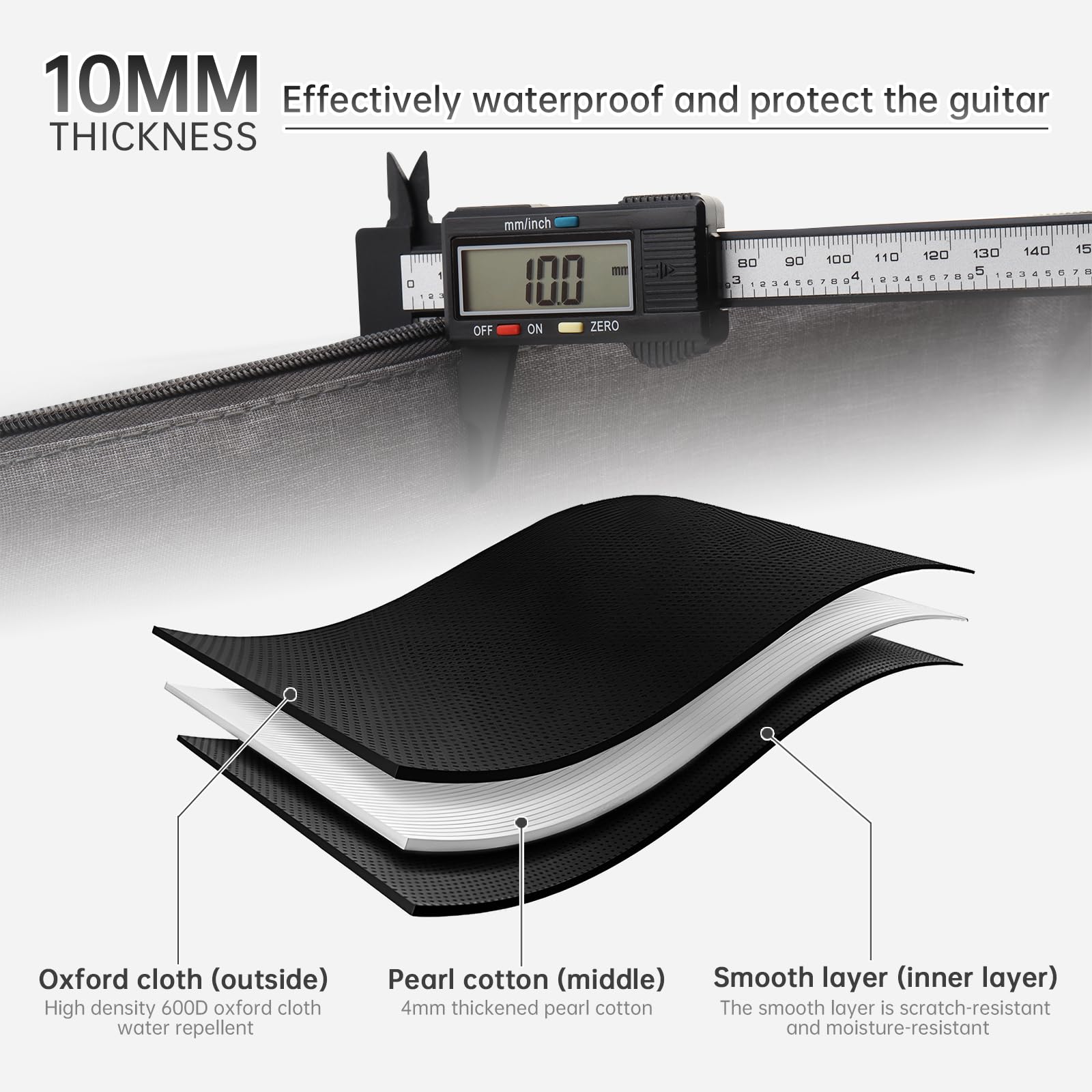 Housses pour Guitare Acoustique avec Rembourrage épais de 10,6 mm, Tissu Oxford imperméable, Gris, pour Guitare Acoustique de 40 à 41 Pouces avec Sangle de Cou, étui Souple pour Guitare