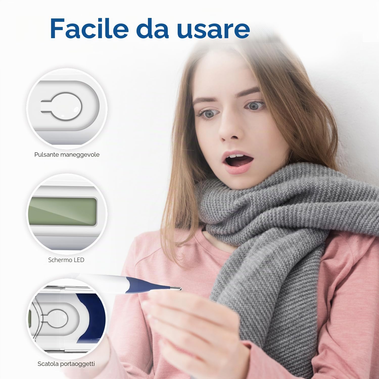 Femometer Termometro Digitale orale per febbre, temperatura corporea, lettura rapida della temperatura corporea Termometro orale rettale ascellare per bambini, ragazzi, adulti e neonati (bianco)