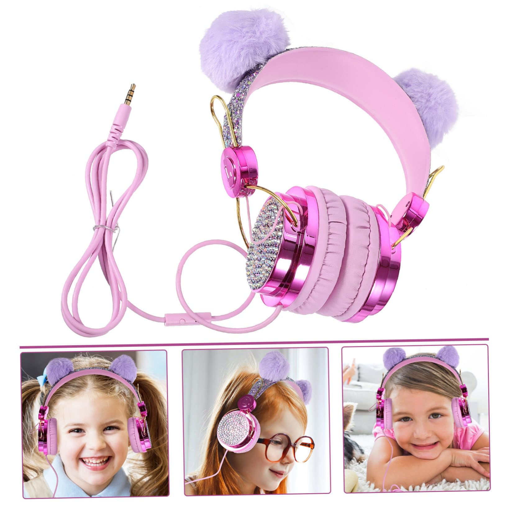 Uonlytech 3piezas Auriculares Infantiles De Peluche Control De Volumen Auriculares Estéreo Adorables para Música para Escuela y Viaje Diseño De Orejas De Animales Color Aleatorio