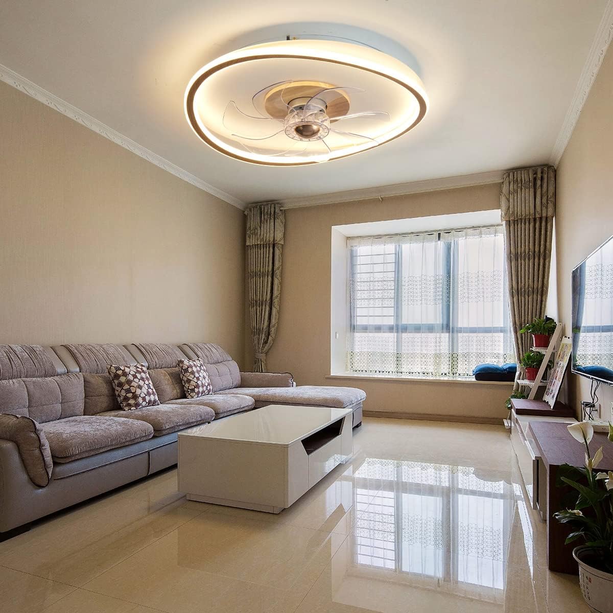 YUEGOO Ceiling Fan with Light and Remote Control Fan Light Chandelier 6 Wind Speed Modern Dining Room Bedroom Room Invisible Silent Ceiling Light Fixture/B