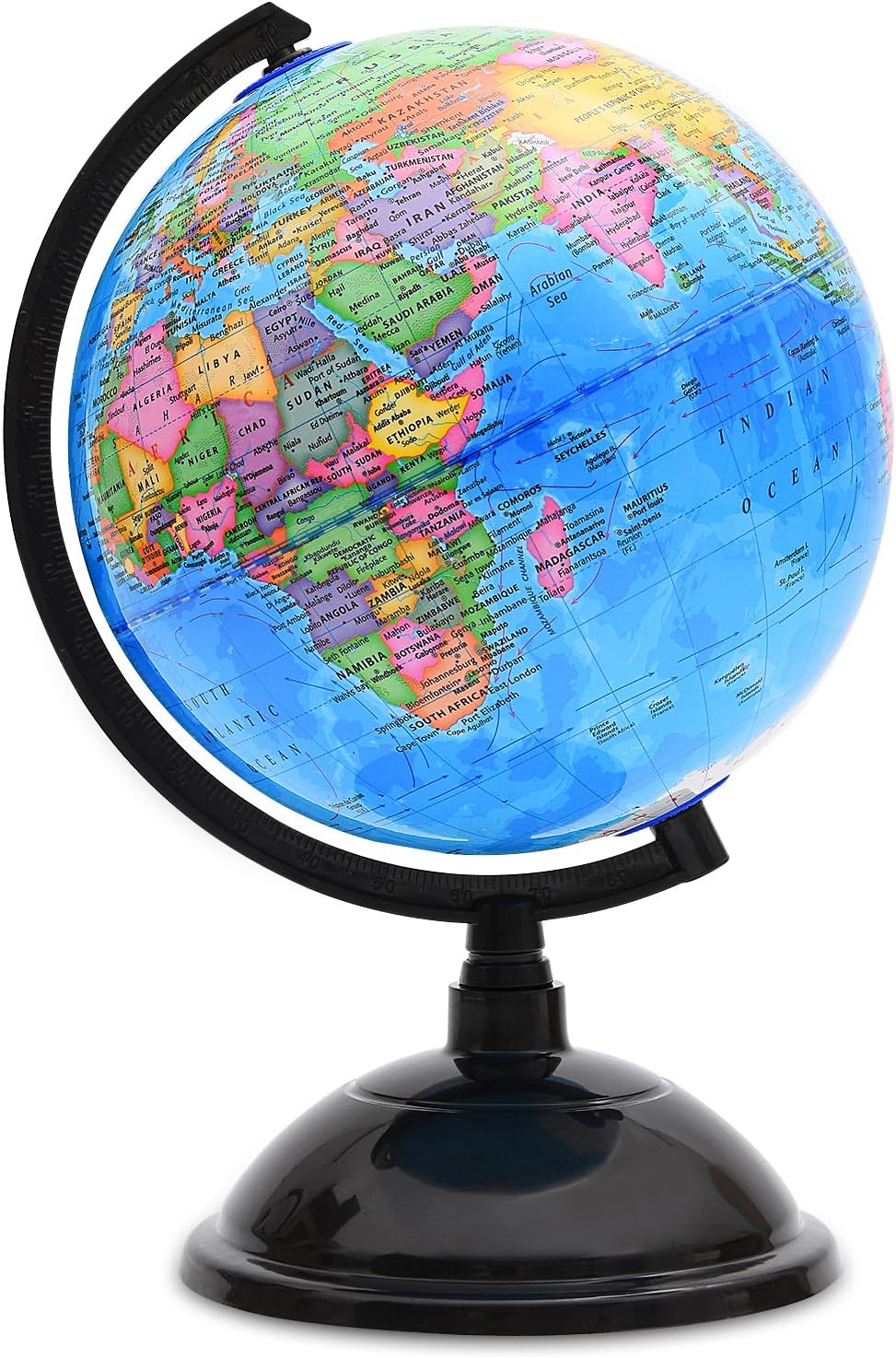 World Globe for Kids Learning - 6 inch Interactive Earth Globe with Stand for Children Students Educational Geography, Spinning World Globes Map Decorative Kids Room Classroom, Desk, Office, Home