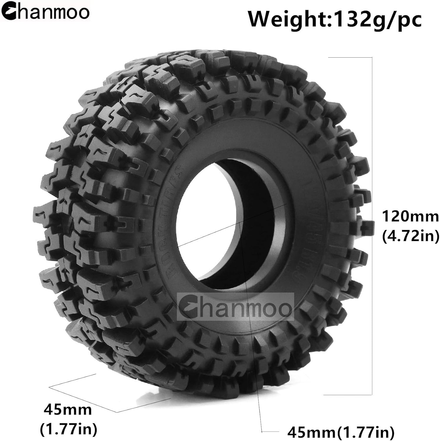 1.9 RC Crawler Tires With Foam Insert 1/10 Soft Rubber Mud Grappler Wheels Tyres OD 4.72" For 1:10 Rock Crawler Car Traxxas TRX4 Axial SCX10 II RC4WD D90 TF2 Tamiya CC01 Gen8 1.9" Rims 4PCS