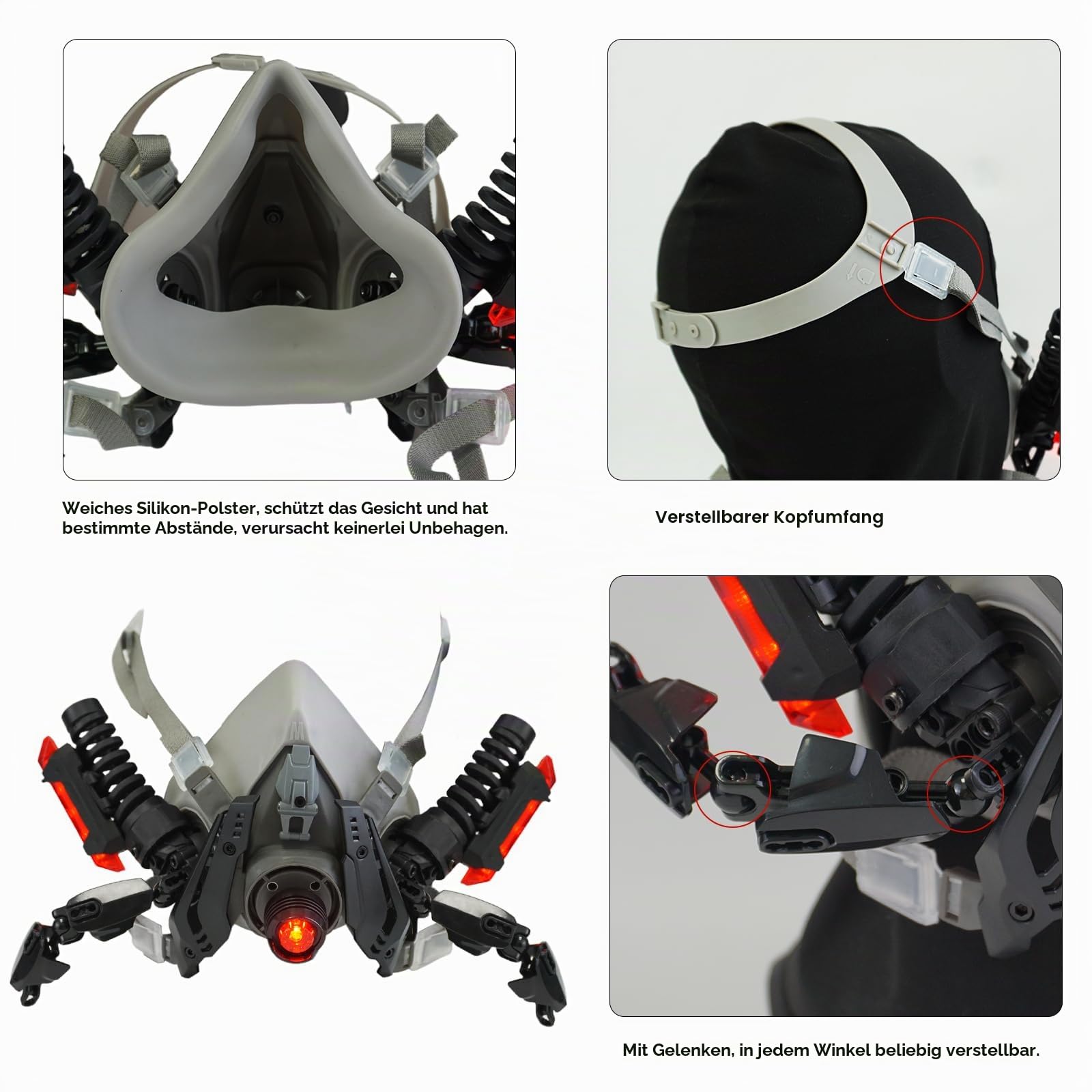 Marikito Punk Maske LED Halbmaske für Männer, Techwear Helmet