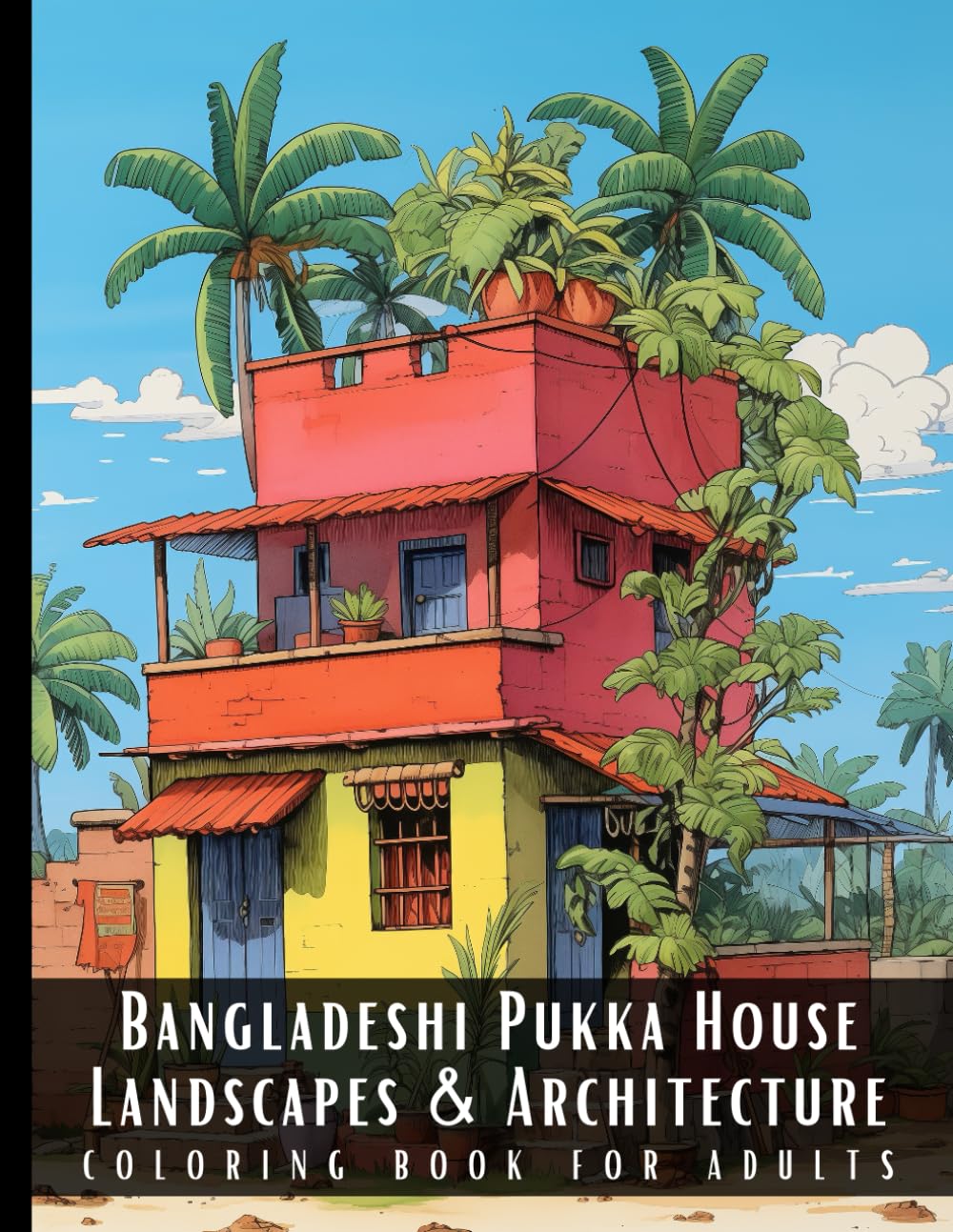 Bangladeshi Pukka House Landscapes & Architecture Coloring Book for Adults: Beautiful Nature Landscapes Sceneries and Foreign Buildings Coloring Book ... Relief and Relaxation - 50 Coloring Pages