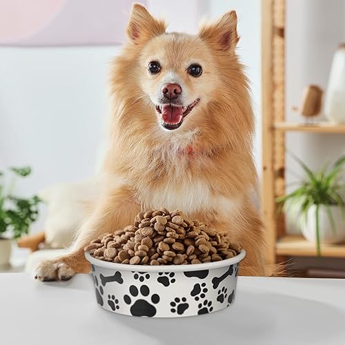 Miniatura 5 de Whaline 50 cuencos desechables para mascotas 16 onzas 2 tazas color negro y blanco lindo diseño cuencos de papel para perros a granel diseño de