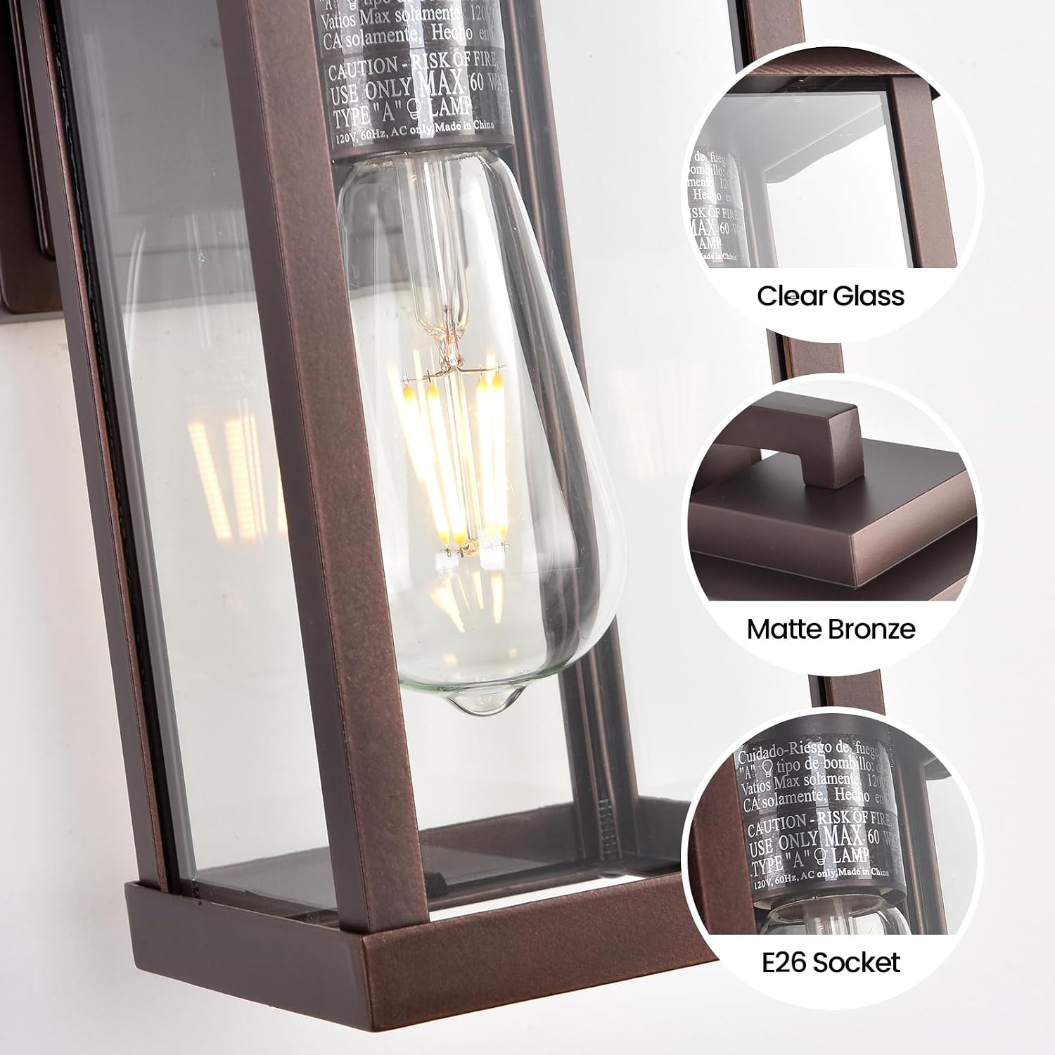 Exterior Light Fixtures 2 Pack, Modern Outdoor Wall Lanterns Farmhouse Outdoor Porch Light for House Patio Front Door Entryway, Bronze
