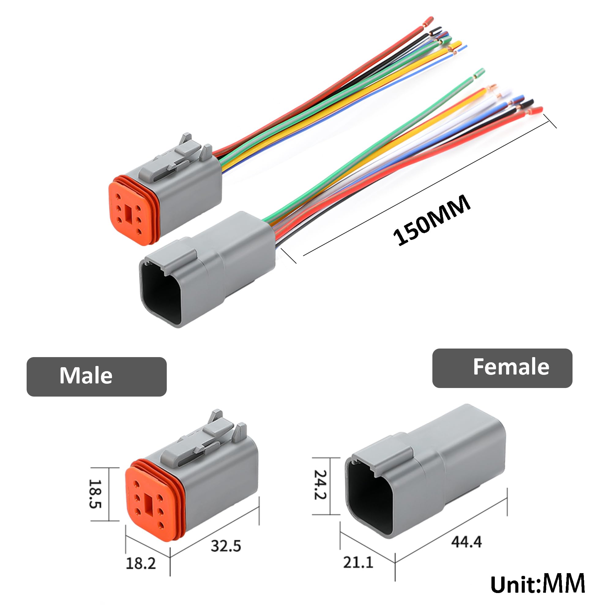 Lot De 6 Connecteurs DT Deutsch étanches 6 Broches - Pour Voiture, Camion, Bateau, éclairage LED