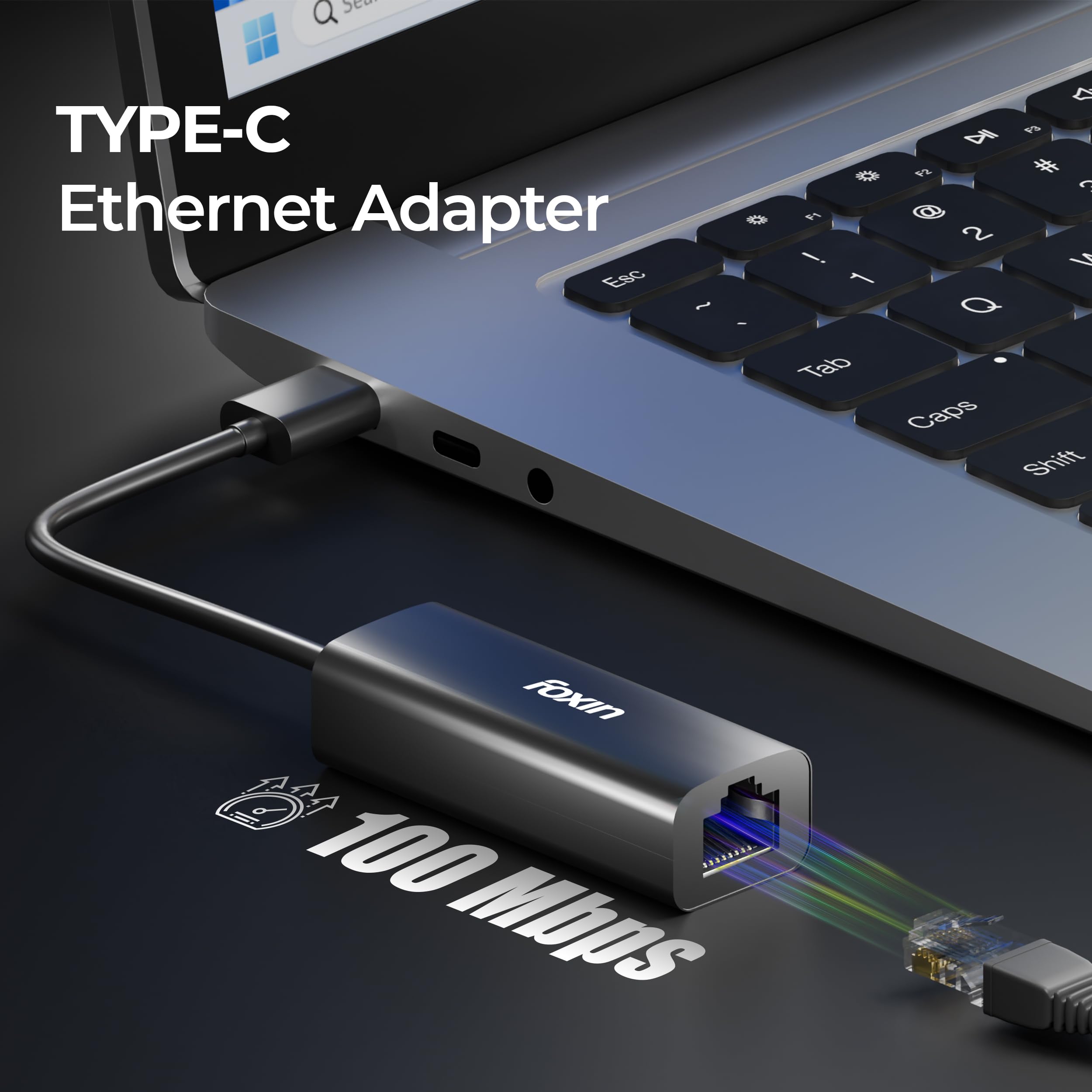 Foxin Type C to LAN Ethernet Adapter, 100 Mbps Network LAN Speed, RJ45 LAN Port, 9 cm Cable, for Windows/Mac/Linux, Compatible with Laptop, Desktop, Gaming Console | FLA 100C (Black) — Amazon image 4