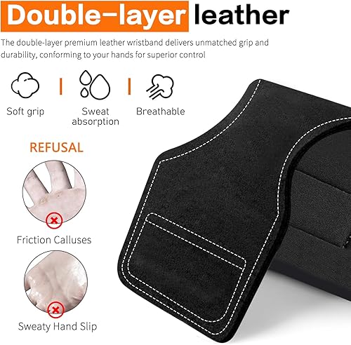 Miniatura 5 de Correa de muñeca de levantamiento de pesas, correas de cuero de doble capa para entrenamiento de fuerza de gimnasio, levantamiento de pesas, peso