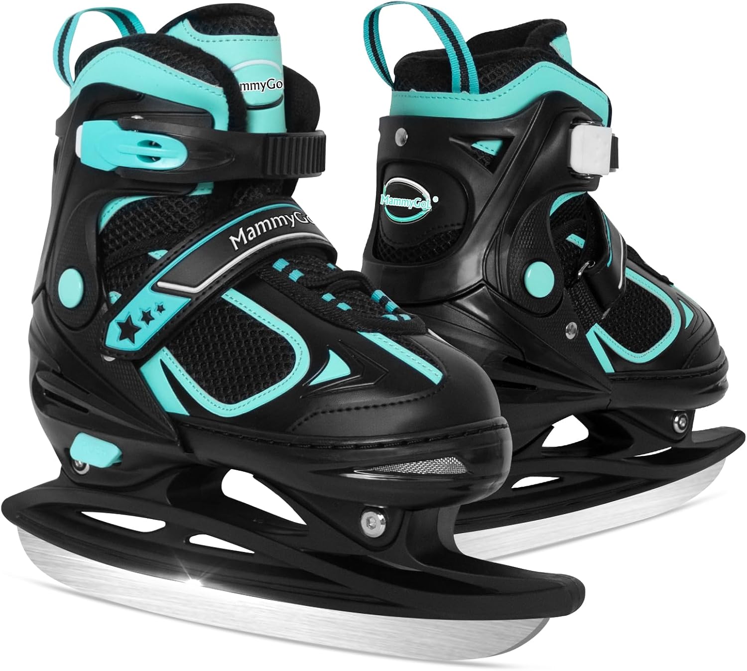 MammyGol Adjustable Ice Skates for Kids Youth Tean Hockey Lace-Up Boys or Girls Ice Skate for Beginner Age 4-12 Blue Black Teal Green