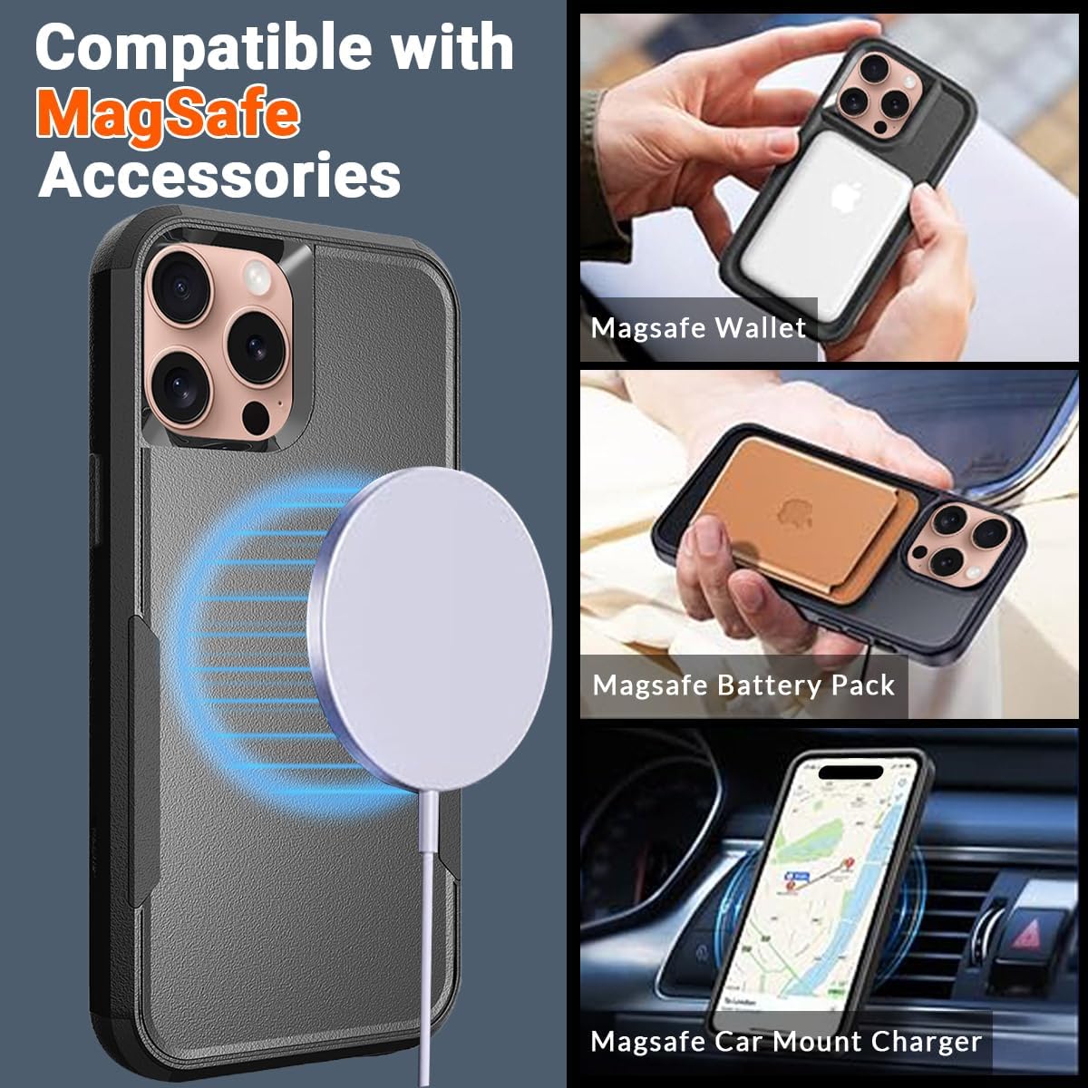 Custom Case for iPhone 16 Pro Max 6.9-Inch [Compatible with MagSafe] Personalized Photo Logo Picture Text Name Shockproof Cover [Dual Layer Structure Protection] Heavy Duty Full-Body Dropproof Black