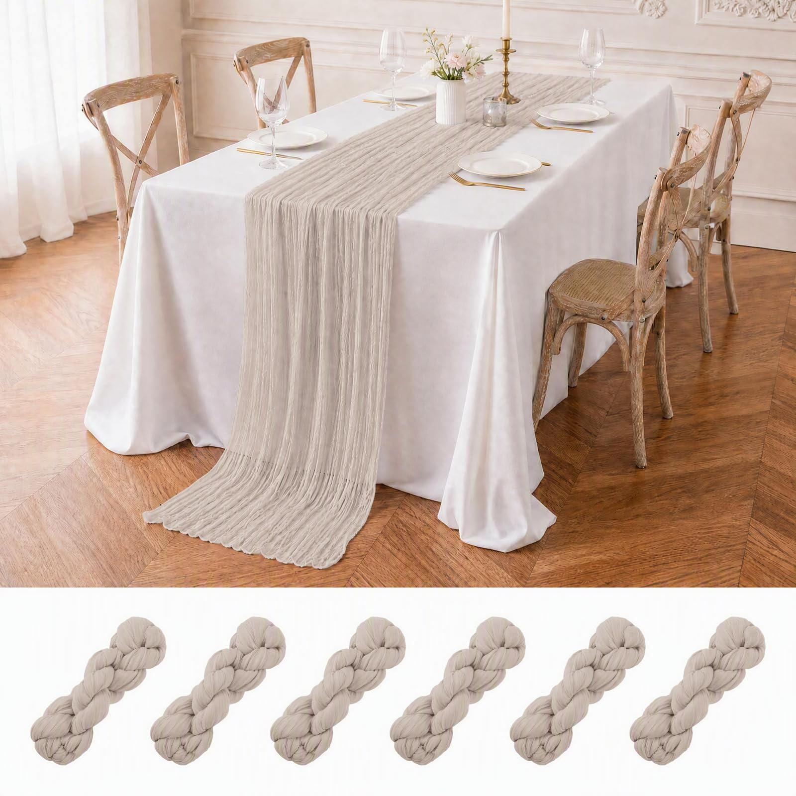 Chemin de Table Gaze Lot de 6 Marron Gris 90 × 300 cm Mariage