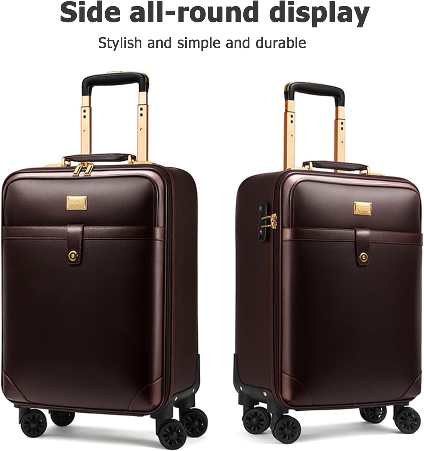 feilario 2Pcs Leather Business Spinner Wheel Luggage Waterproof Carry-On Suitcase with TSA Lock - Capacity 36-55L - Image 4
