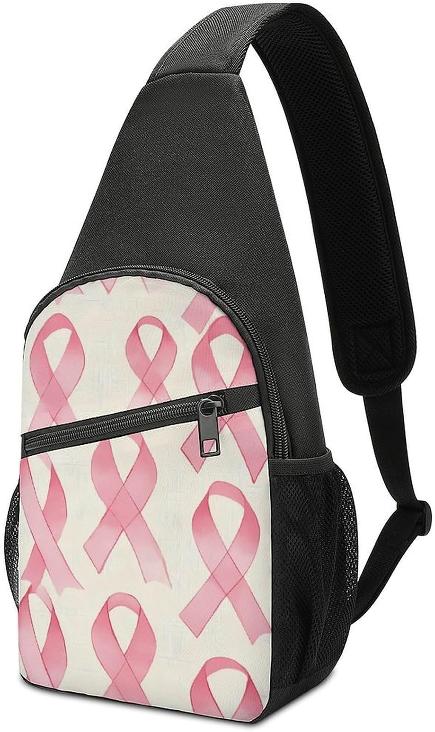 Breast Cancer Pinkribbons Crossbody Sling Backpack Chest Bag Daypack | unisex,trendy,with convertible and detachable shoulder strap,side pockets