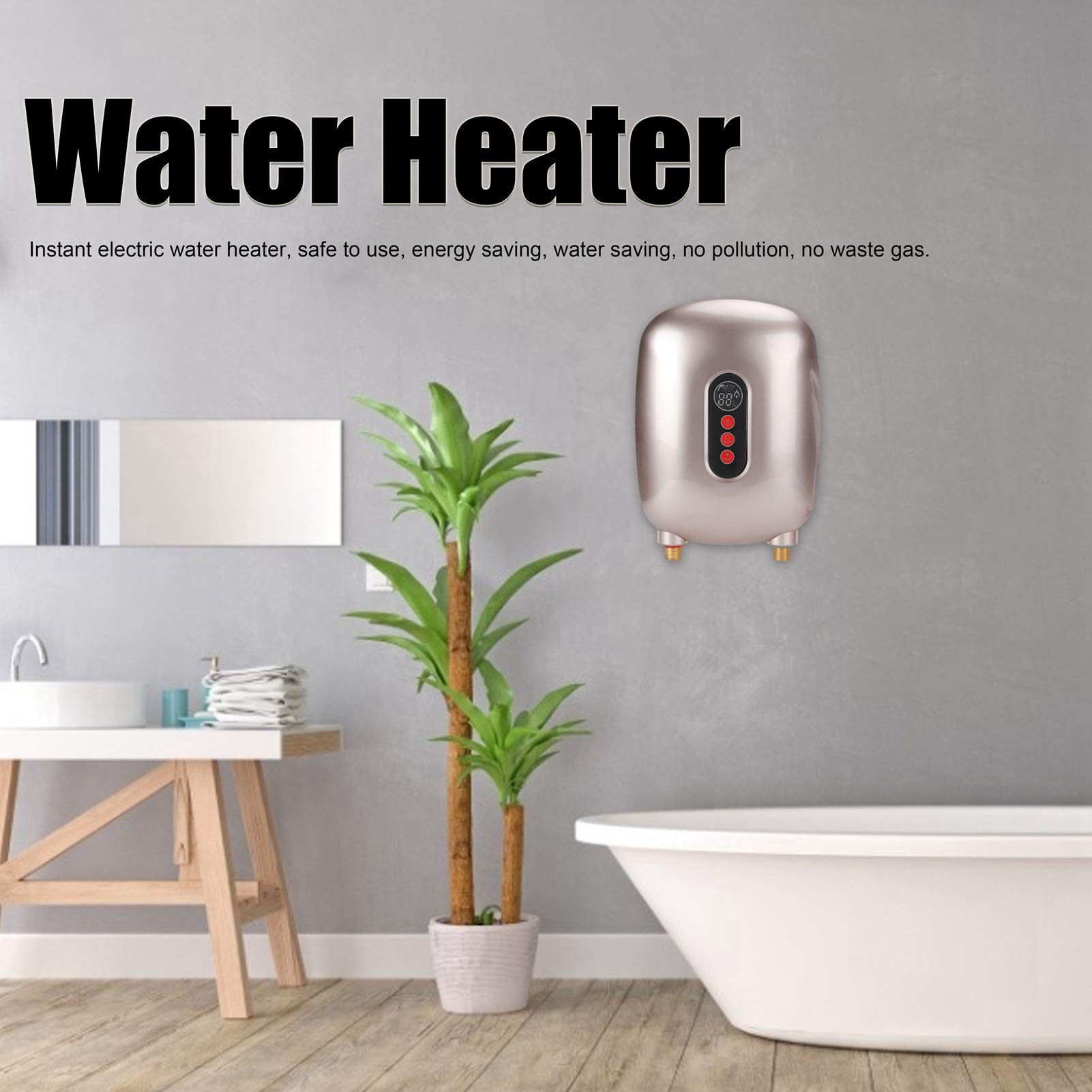 Alomejor Water Heater 6500W, High Efficiency (GOLD) | Raccordi in ottone durevoli, visualizzazione della temperatura in tempo reale, installazione ecologica e facile, sensori di