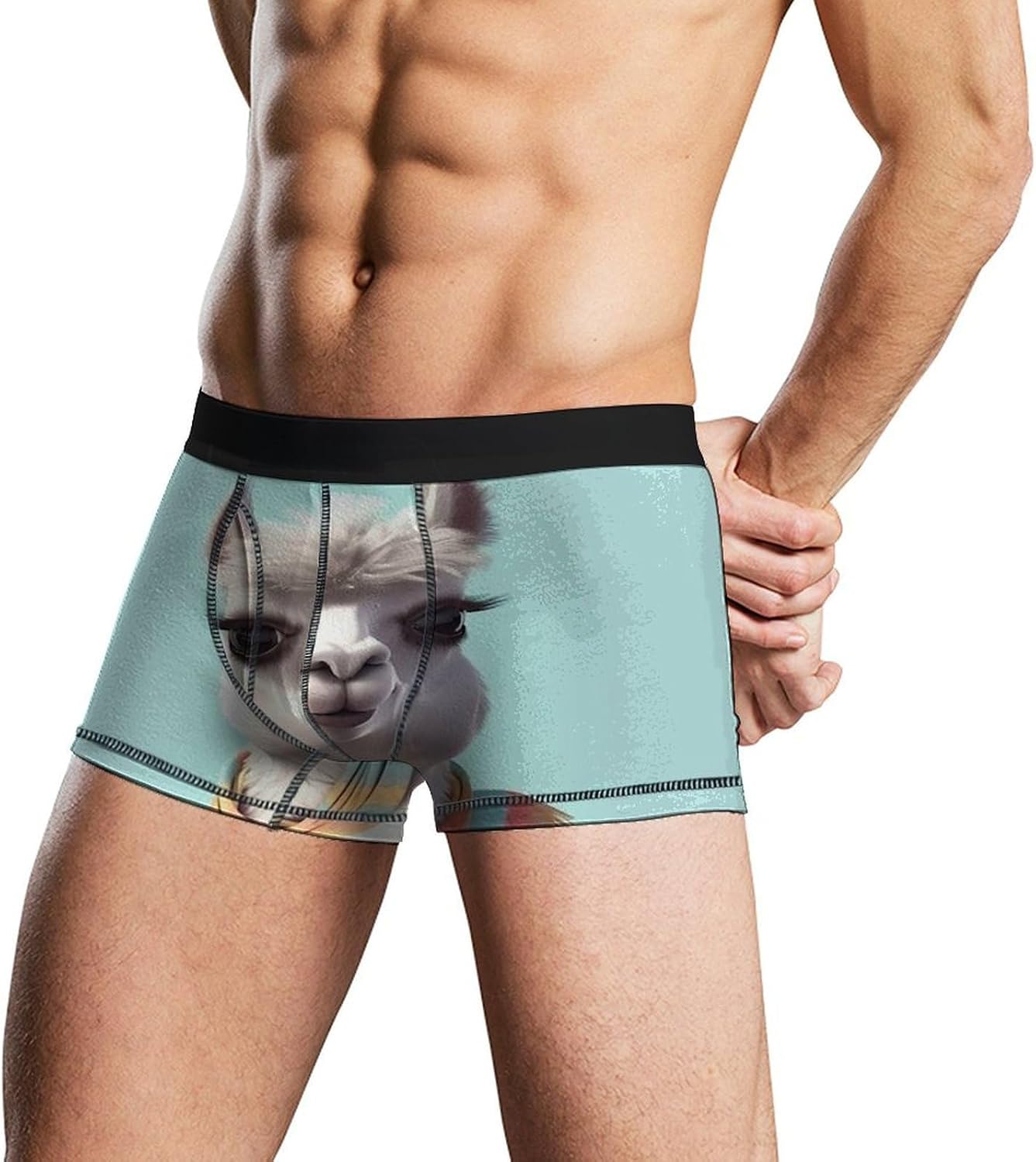Funny Cartoon Llama Mens Boxer Briefs Short Breathable Underwear Trunks Soft Moisture-Wicking Boxer Shorts Novelty Underpants M White