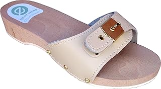 Madera: zueco de mujer de madera con empeine de piel acolchado – Clásico zueco italiano para casa o playa – Artesanía Made in Italy