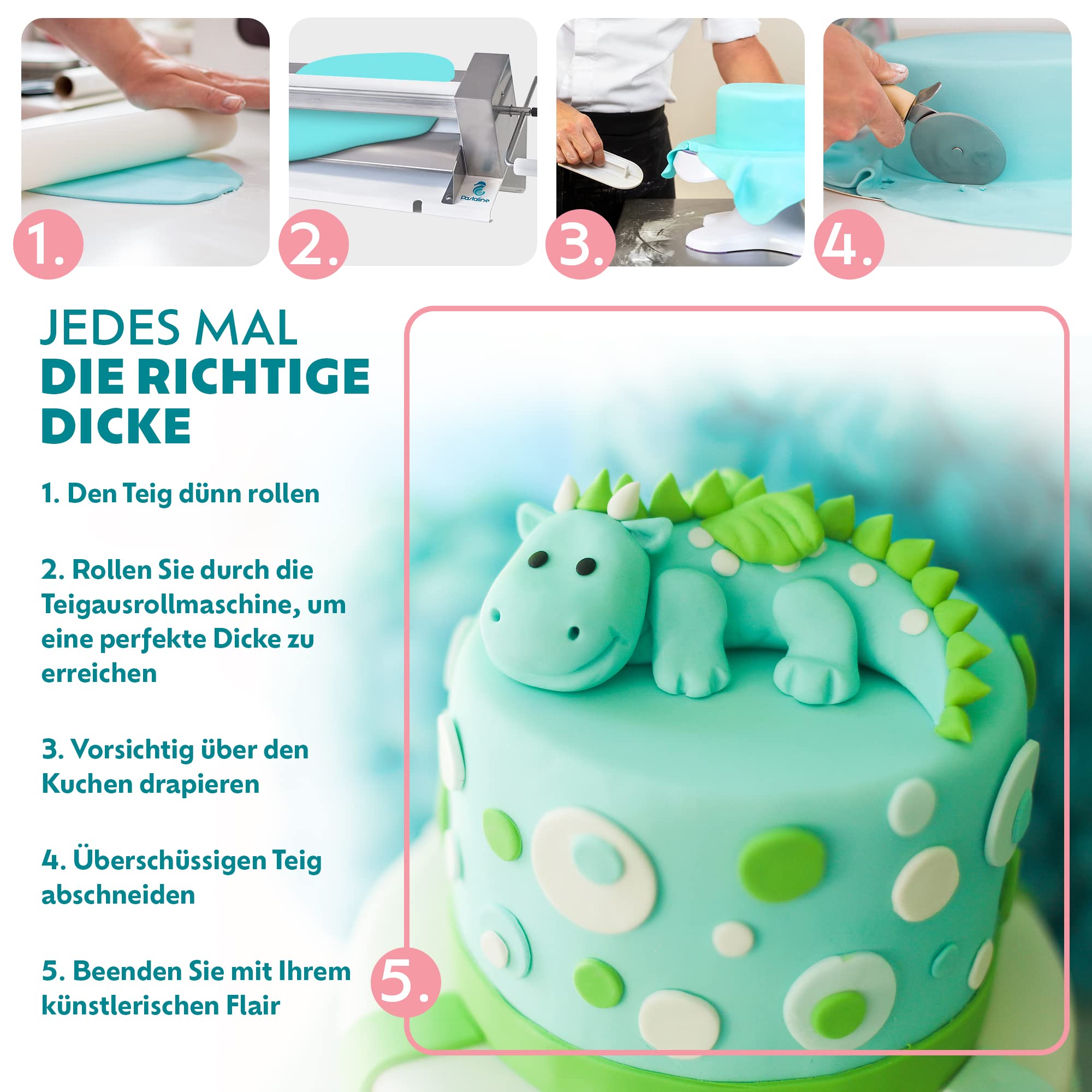 Pastaline Sfogliafacile XL Teigausrollmaschine - # 1 Italienische Bäcker Pasta-Teigrollmaschine schafft seidig glatten Teig, Fondant, Modellierung von Schokolade, Pastateig Gebäck 0-12mm dick