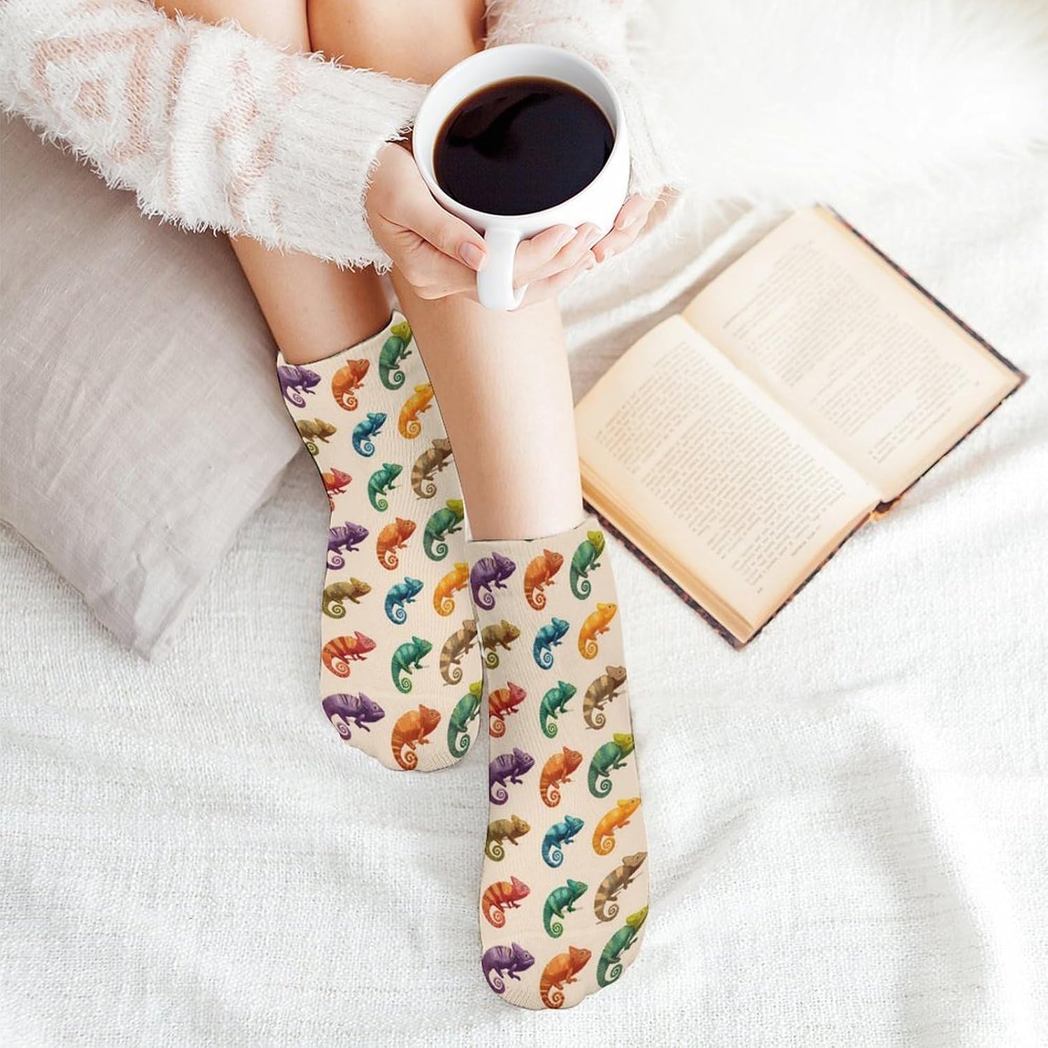 Cute Chameleons Socks for Men Women 5 Pairs Ankle Socks
