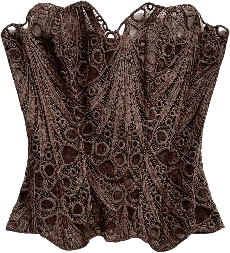 SHENHE Women's Strapless Corset Top Lace Up Embroidered Y2k Going Out Crop Top Tube Bustier