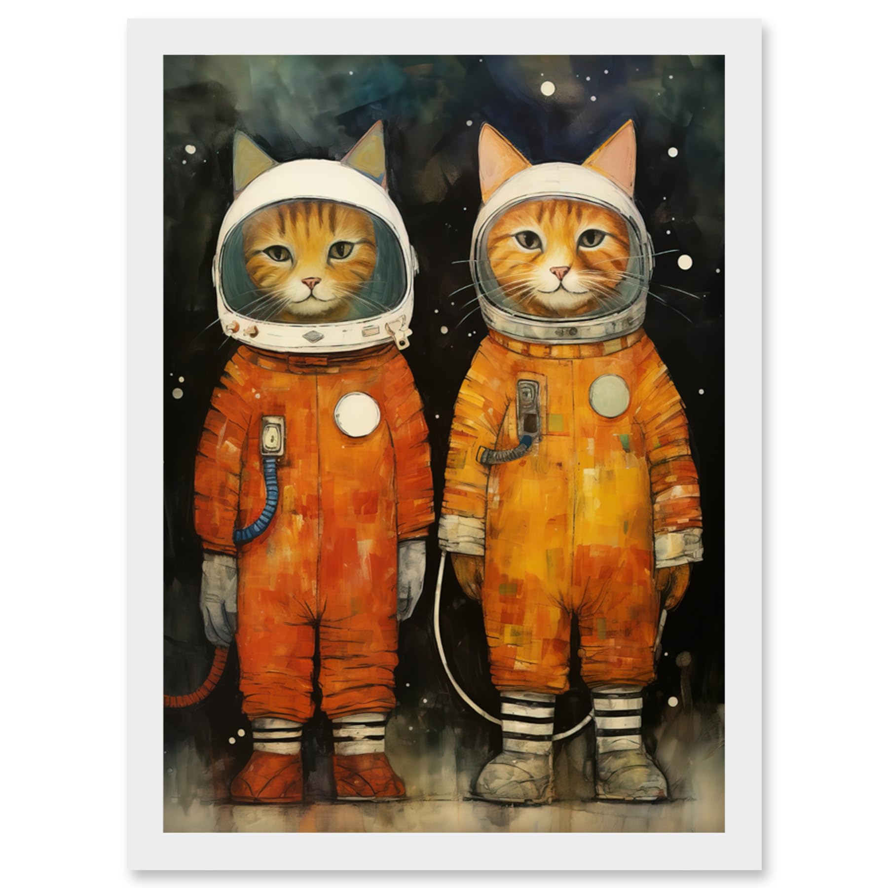 Artery8 Kids Cosmic Cats in Outer Space Moon Walk A4 Artwork Print - White