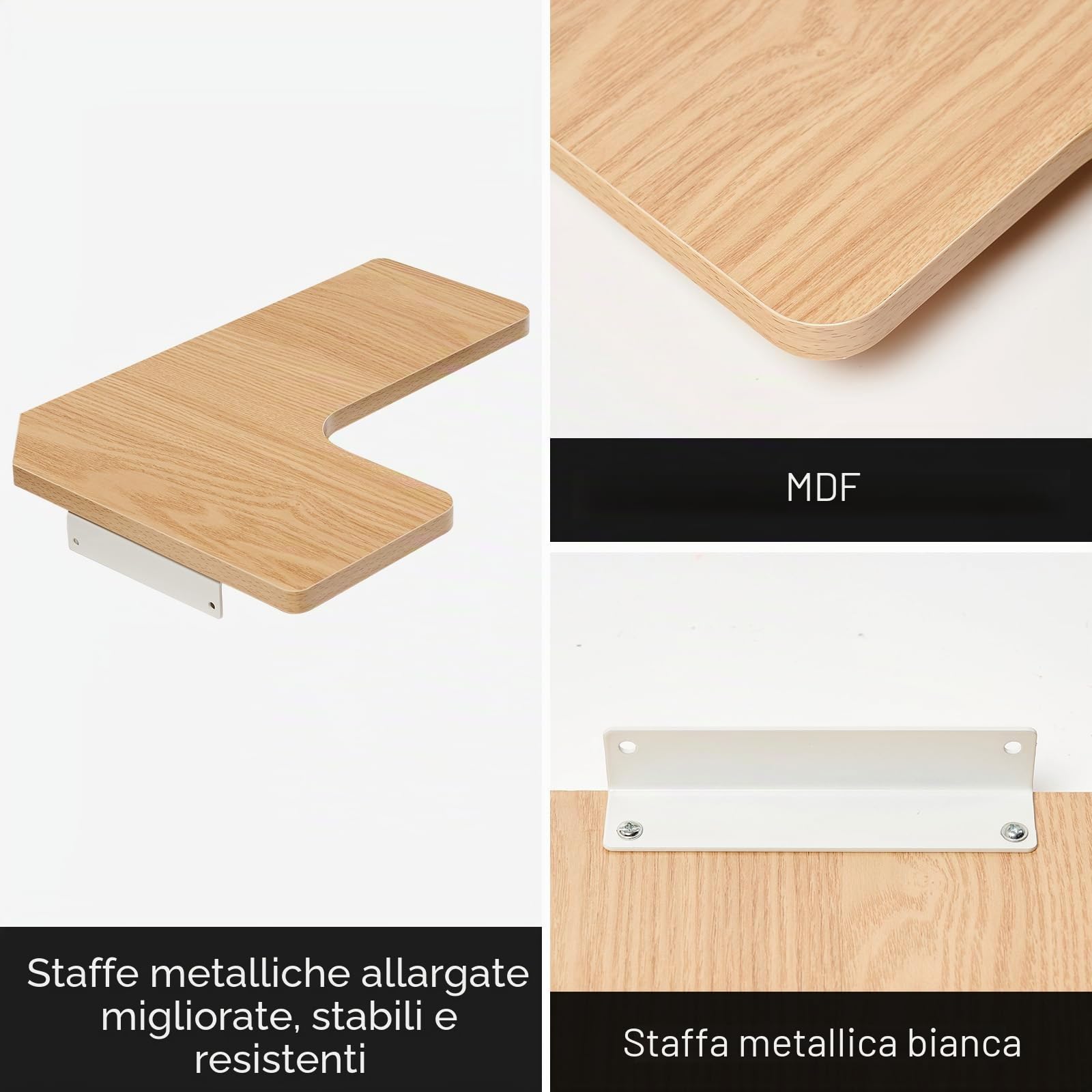 Gieanoo Mensola angolare da appendere, set da 2 scaffali da 40 cm, a forma di L, in legno, per cucina, bagno, soggiorno, camera da letto (naturale)