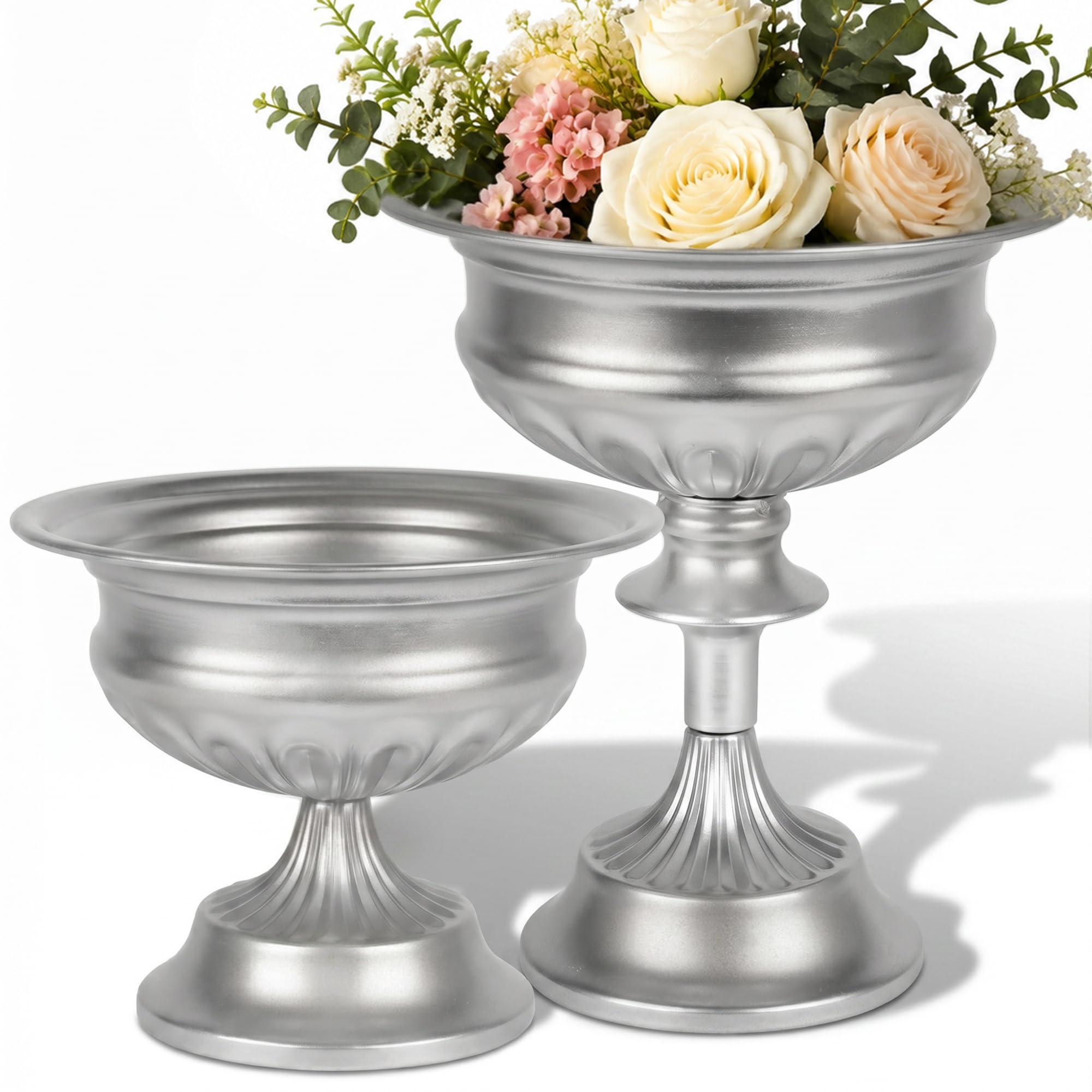Amazon.com: WORTH Bright Silver Urn Vases for Centerpieces Set of