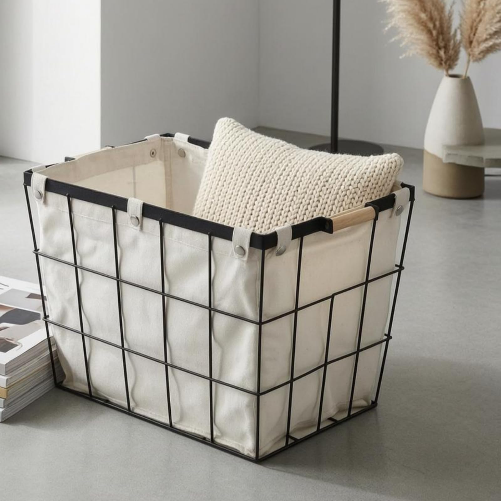 rockible Cestino Portaoggetti Cestino Contenitore Cesto Organizzatore Cesta Portabiancheria con Struttura in Metallo E Rivestimento in Cotone Rimovibile con, Nero, Piccolo