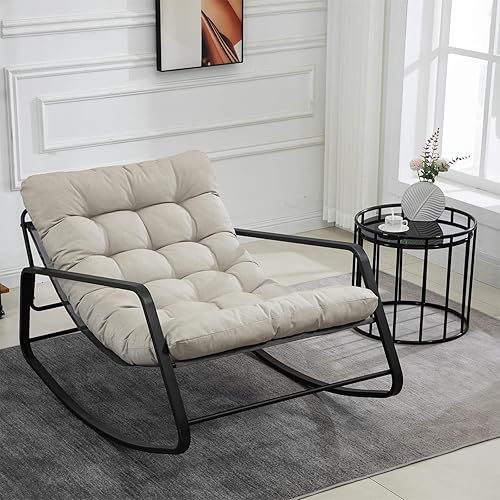Miniatura 7 de Silla reclinable mecedora de tela de lino para guardería, cómodo sillón tapizado para enfermería, sala de estar, dormitorio, patio (gris) Gris (tela