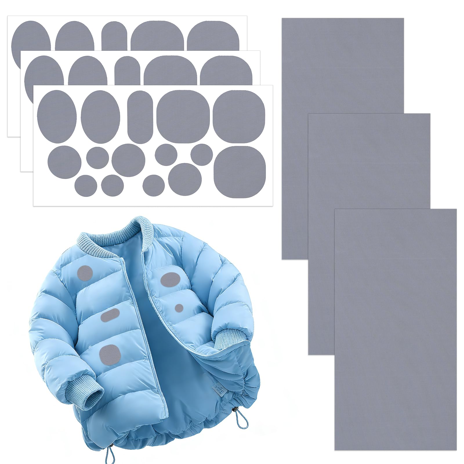 TAIANJI 48 Pcs Down Jacket Repair Patch Nylon, 2 Styles Repair Patch, Waterproof Patches Tape Self Adhesive Puffer Jacket for Tent, Clothes, Sleeping Bag (Grey)