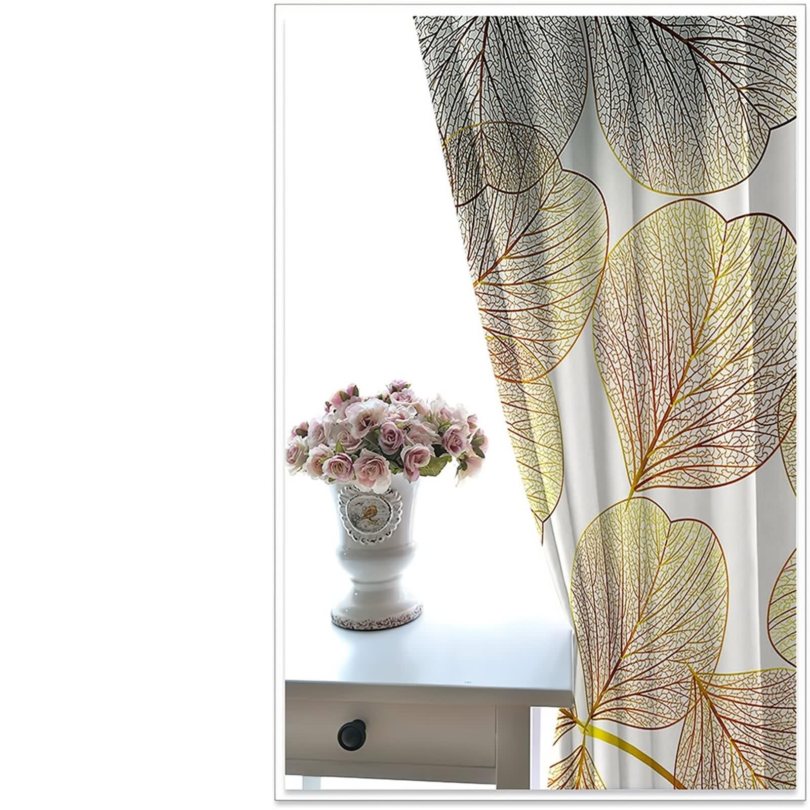 Voilage Fenetre, Rideau Mariage Or Polyester Motif de Feuille Décoration 137L x 229H CM Lot de 2