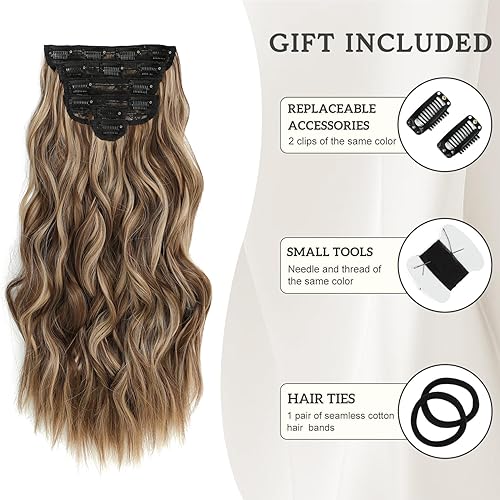 Miniatura 78 de Synthetic Clip in Hair Extensions, 6PCS Natural &Soft Hair& Blends Well Lonng Wavy Hairpieces(20inch,6pcs, Black with Brown Highlights)