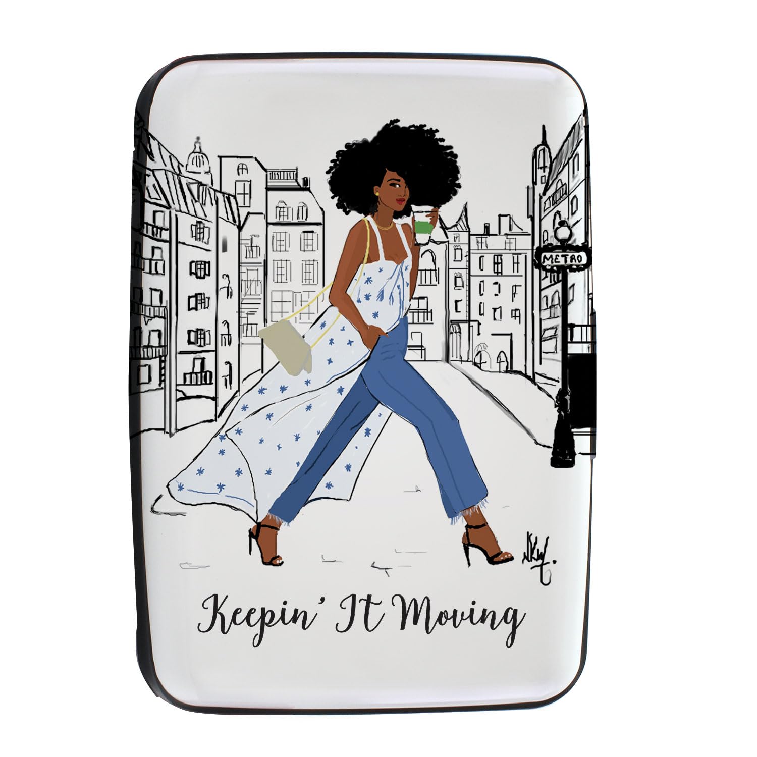 African American Expressions Credit Card Holder, Mini RFID Blocking Aluminum Wallet Slim Metal Hard Case Travel Wallet ID Case for Women, 4.3 x 2.9