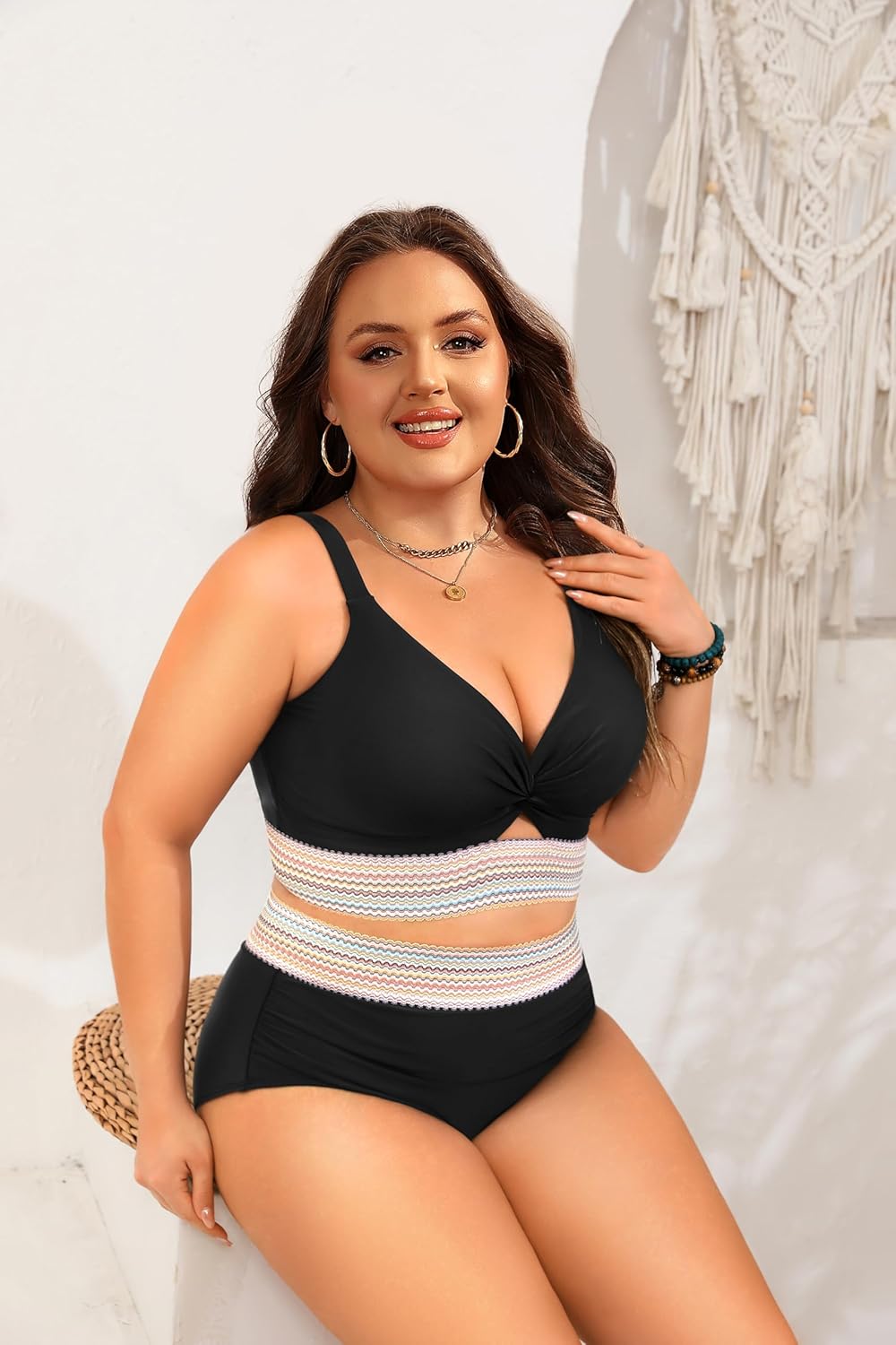 Daci Plus Size Two Piece Swimsuits - High Waisted Bikini for Women Tummy Control Bathing Suits Knot Twist Swimwear 2025
