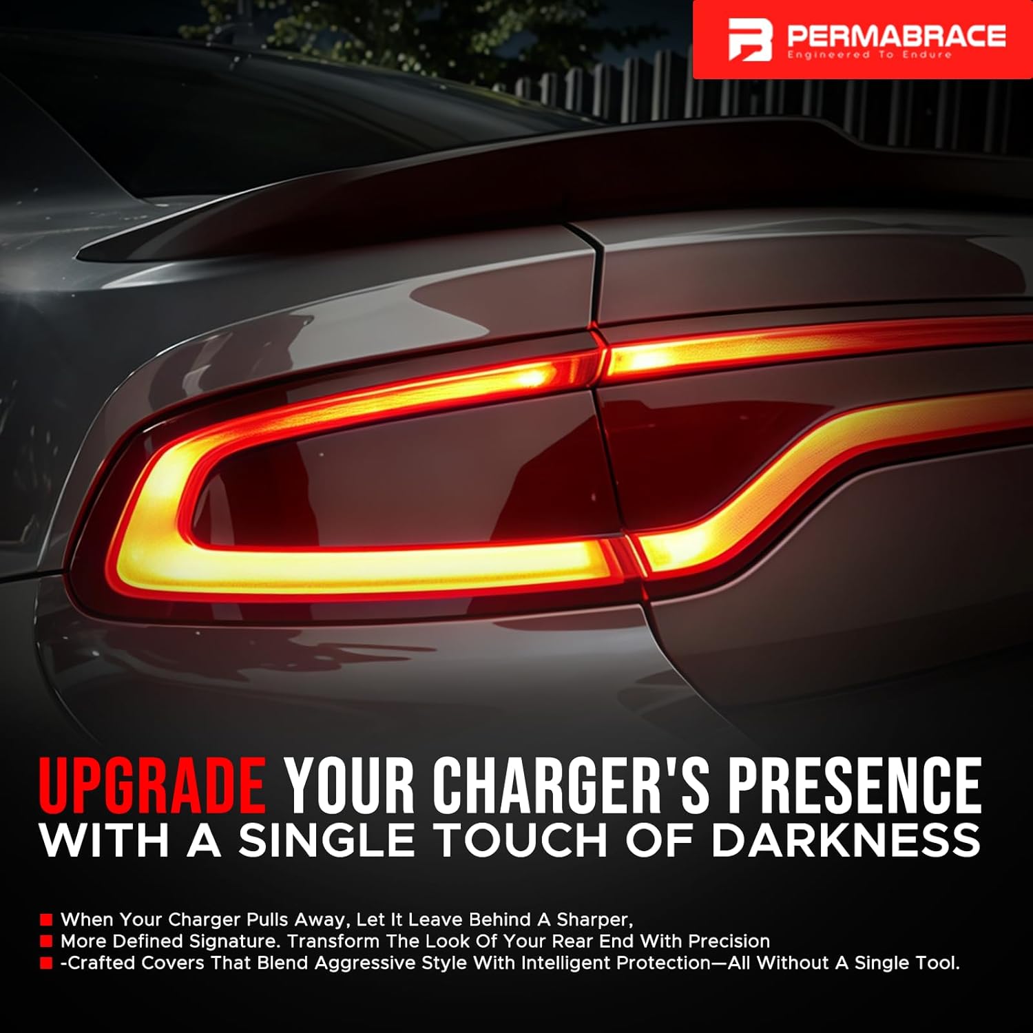 Smoked Tail Light Lens Cover Protectors Compatible with 2015-2024 for Dodge Charger Models - ABS Plastic, Gloss Black Finish, Easy No-Drill Installation