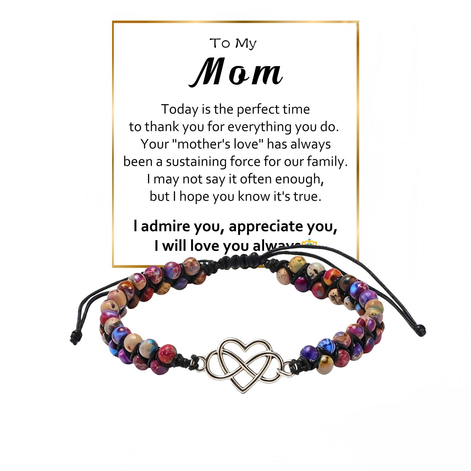 To My Granddaughter/Daughter/Mom-Infinity Forever Love Heart Bracelet,Adjustable Natural Emperor Stone Beaded Bracelet for Women