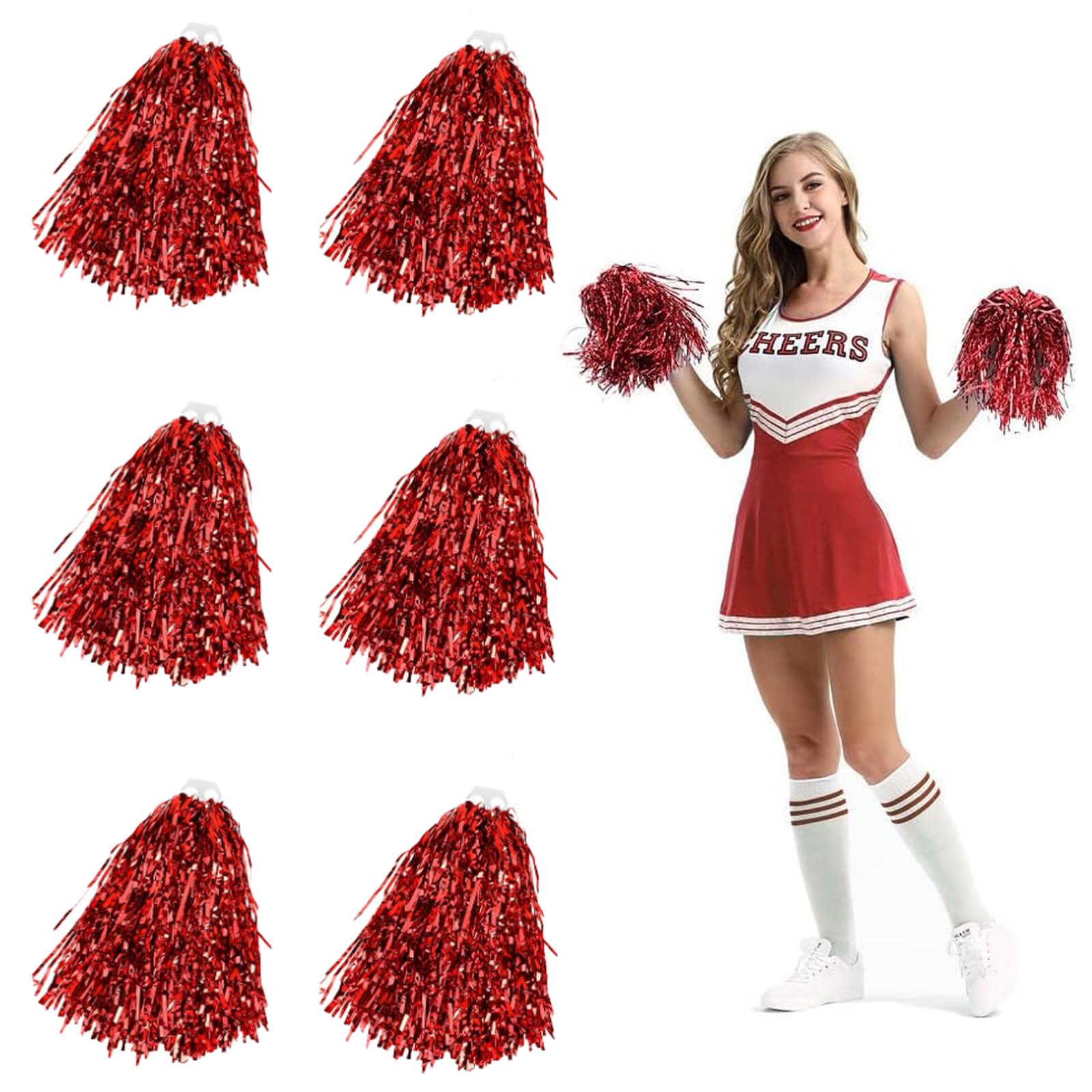Pom Poms Cheerleading, 6Piece Set With Handle Cheerleader Pom Poms, Metal Foil Cheerleading Group, And Pom Poms Cheerleading, Suitable For Adult And Children' S Cheerleading