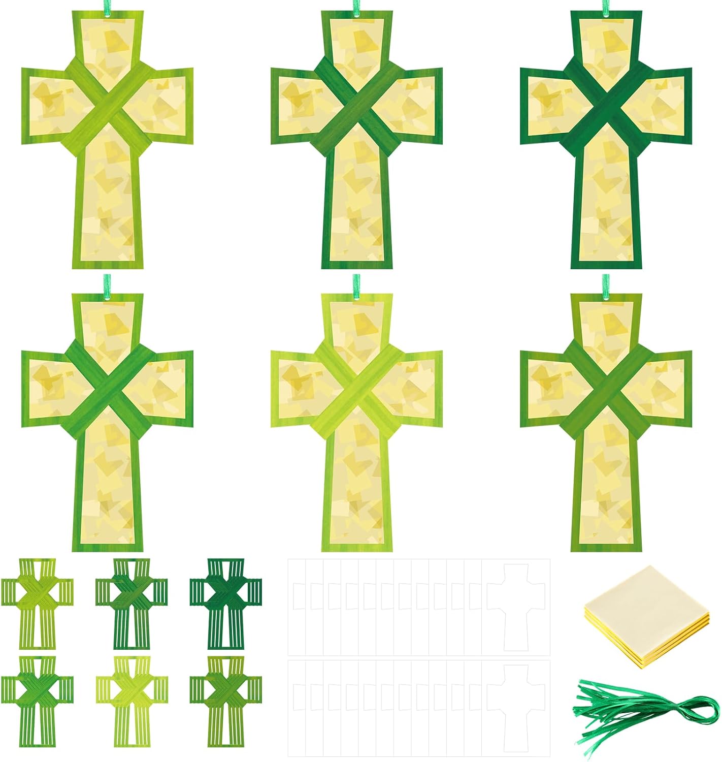 Ctosree 24 Sets Palm Cross Sunday Crafts Easter Palm Leaf Cross Tissue Paper Craft Kits DIY Ornament Sunday School Gifts Holy Week Religious Christian Decorations Kit for Easter Party Activities