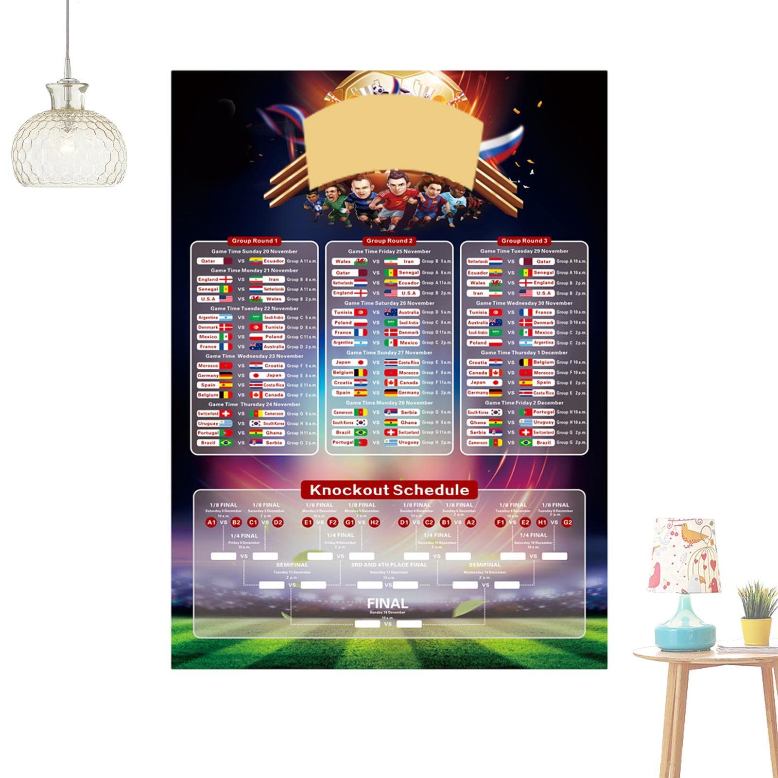 Buy 2022 World Soccer Cup Game Wall Chart Eastern Time Schedule of