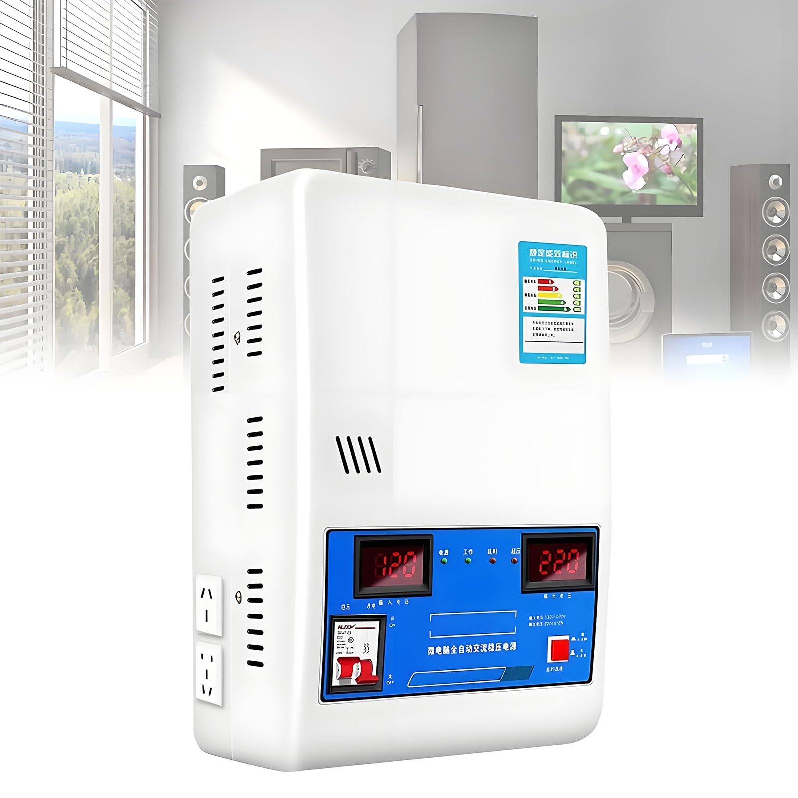 Estabilizador De Voltaje 220V Hogar Automático, Cobre Puro Alta Potencia Regulador De Aire Acondicionado De Presión Ultra Baja Con Pantalla Digital Dual Para Refrigerador, Computadora Y TV(30000W)