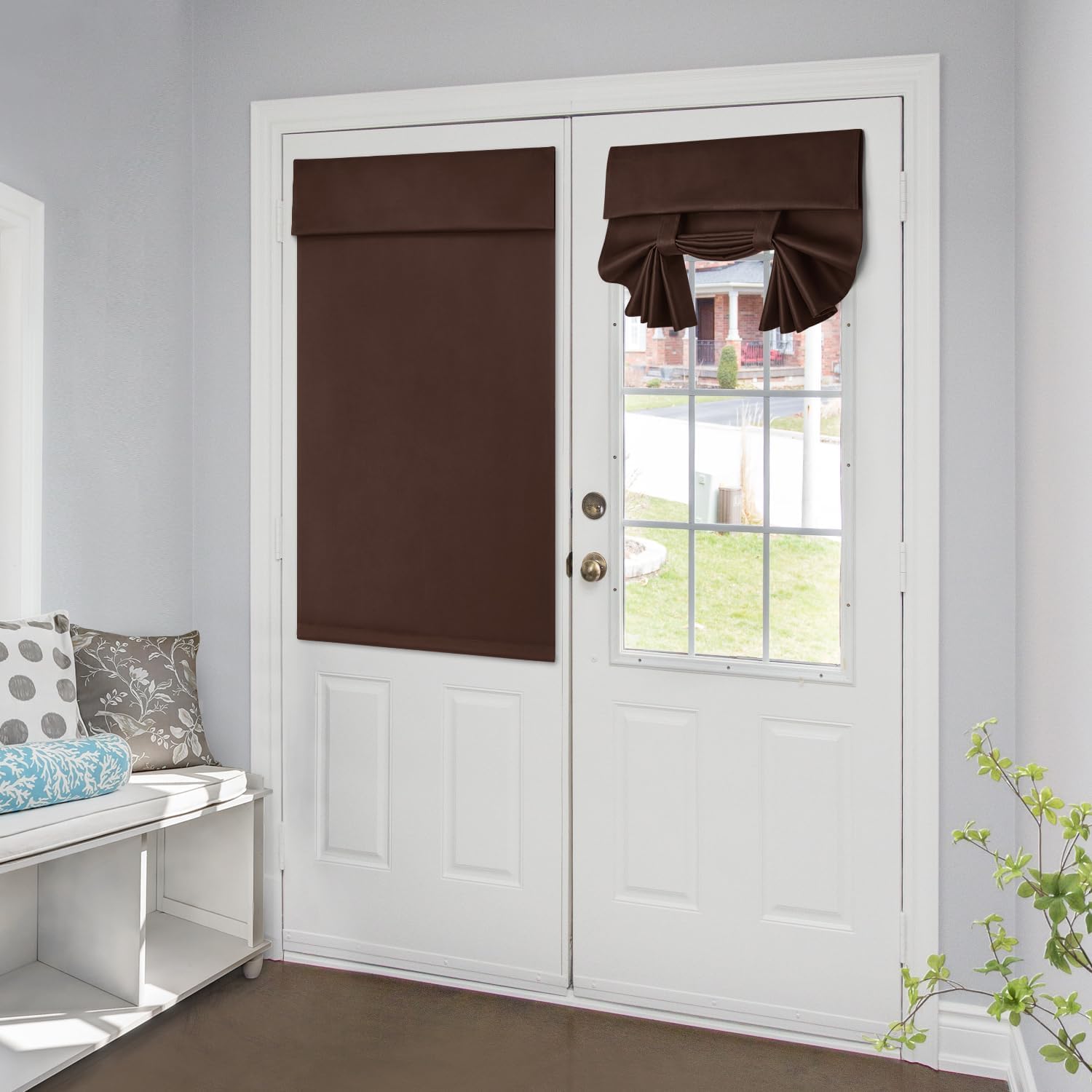 HOMEIDEAS 100% Blackout French Door Curtains, Privacy Door Curtains for Window, 30 X 40 Inch Room Darkening Blinds, Thermal Insulated Window Shades for Bedroom, 1 Panel, Brown