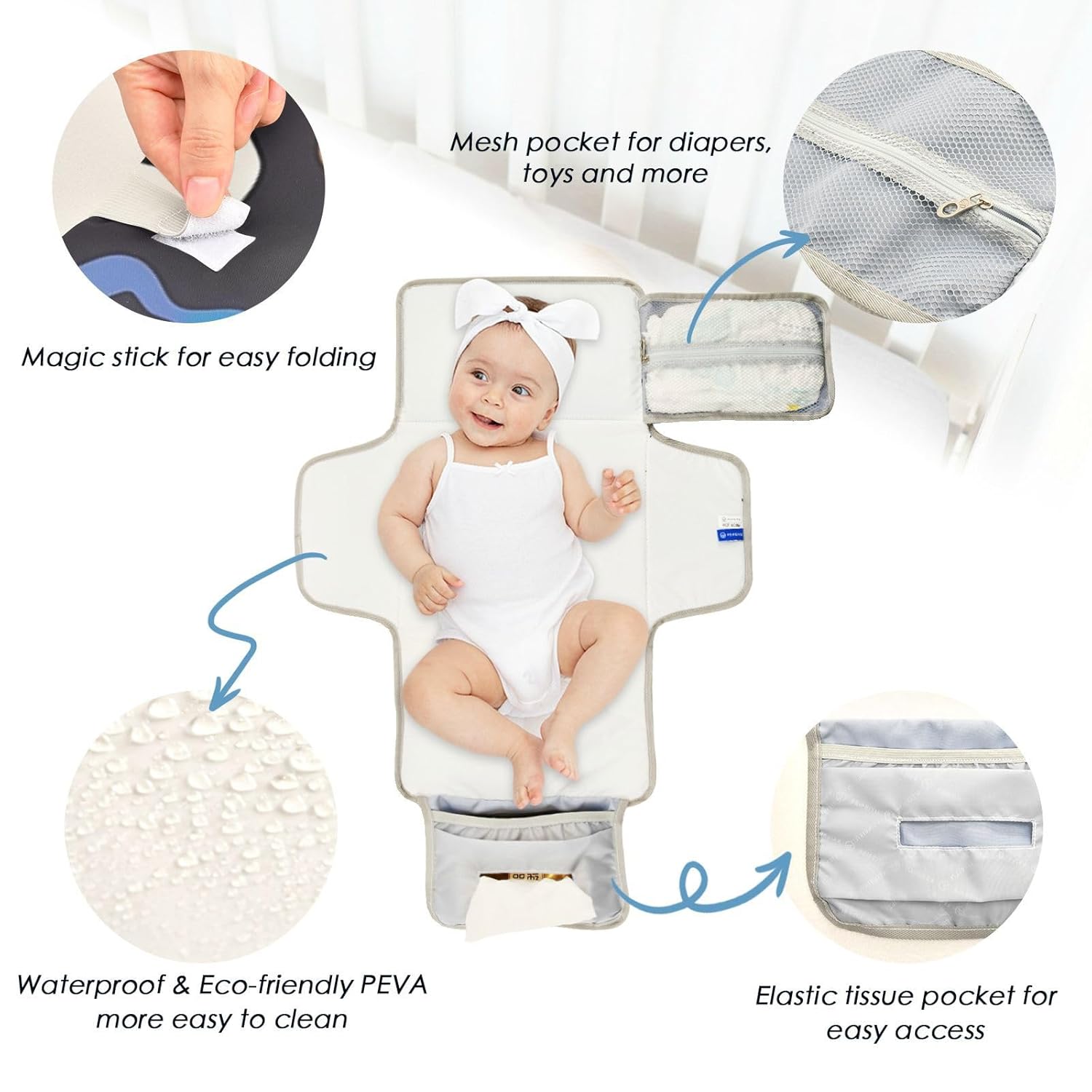 Cheetah Colorful Reusable Baby Changing mat with Tissue Pocket Diaper Changing pad Portable Lightweight & Foldable Changing Station cambiador de pa?ales para Bebes