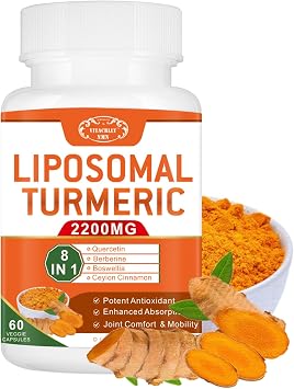 2200mg Liposomal Turmeric Curcumin Supplement with Black Pepper & Ginger Enhanced Absorption - 95% Curcumin Extract for Joint Support 60 Capsules