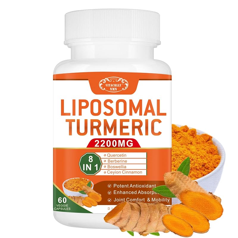 VITACRLLYNMN Suplemento de Cúrcuma em Cápsulas com Curcumina 2200 mg, Gengibre, Quercetina, Berberina, Canela, Ashwagandha e Pimenta-preta, 60 cápsulas