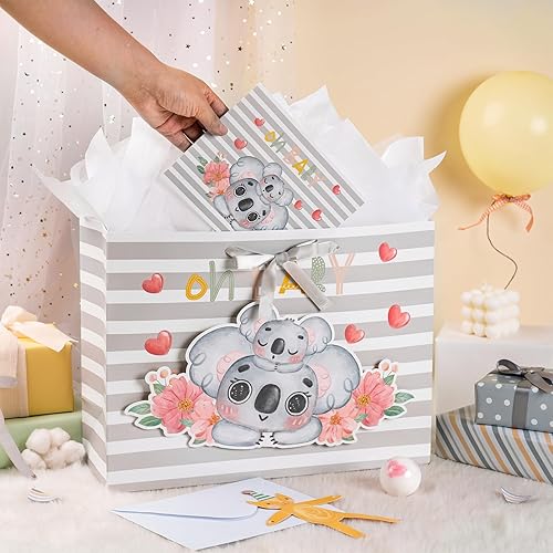 Miniatura 2 de Loveinside Bolsa de regalo para bebé niño con papel de seda y tarjeta de felicitación para baby shower, nuevos padres y más, 16.5 x 12.6 x 5.7